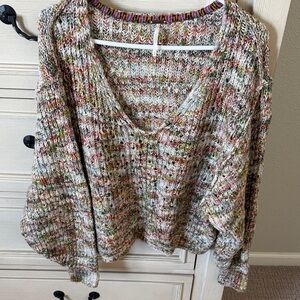 Free People Multicolor V-Neck Sweater